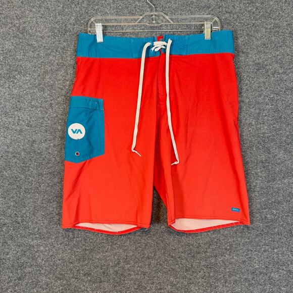 RVCA Swim Trunks Mens 31 Orange Blue Performance Stretch Casual Unlined - Picture 1 of 6
